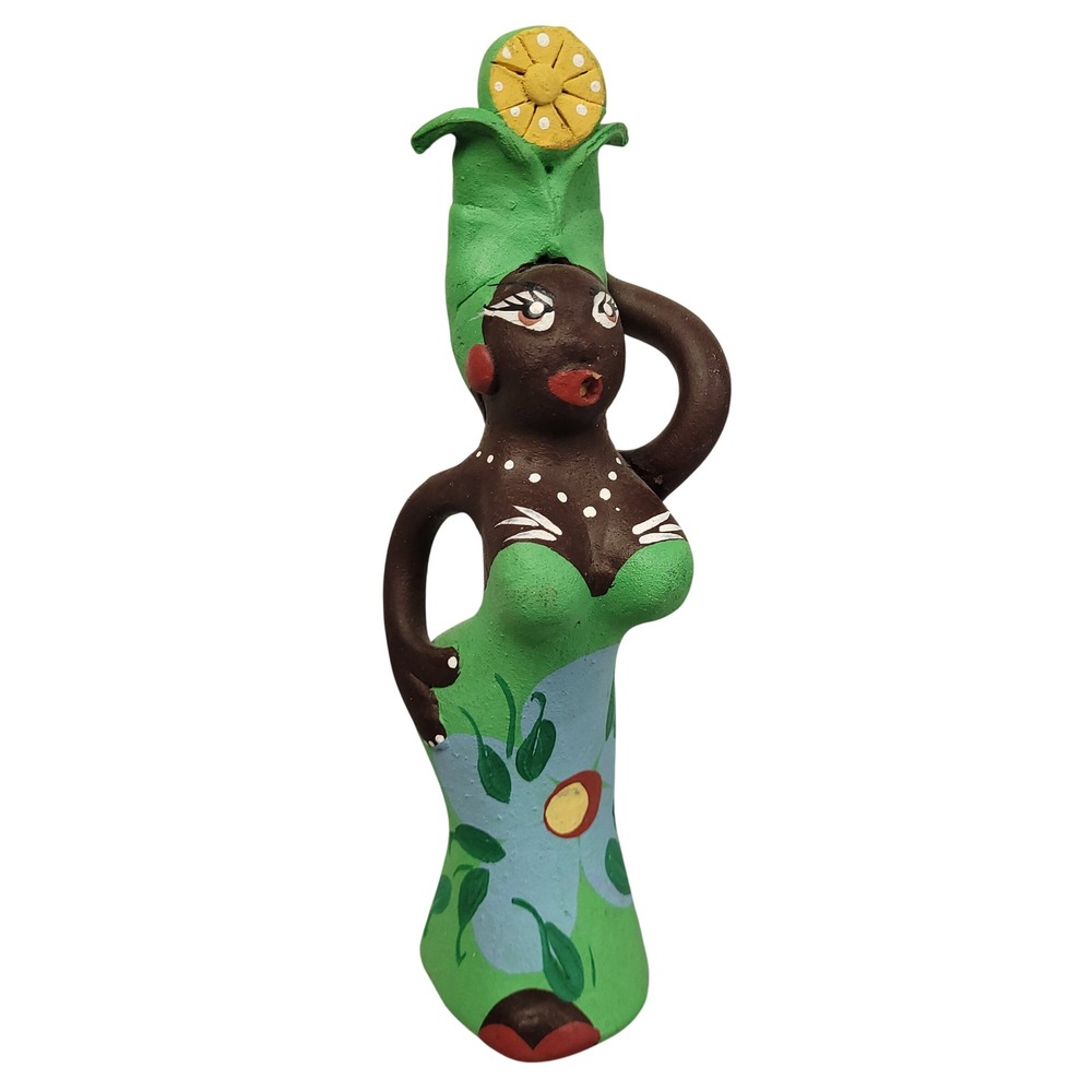 Handmade Hand Painted Afro Cuban Ceramic Doll Figurine 8.5" Caribbean Folk Art